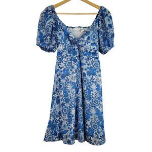 Sincerely Jules Floral Dress Blue Small Lined Smocked Pullover Cottagecore Mini